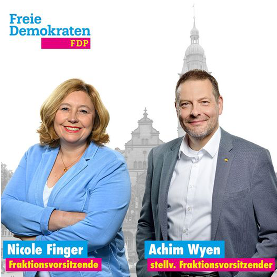 Die FDP hat einstimmig Nicole Finger zur Fraktionsvorsitzenden und Achim Wyen zum stellv. Fraktionsvorsitzenden gewählt